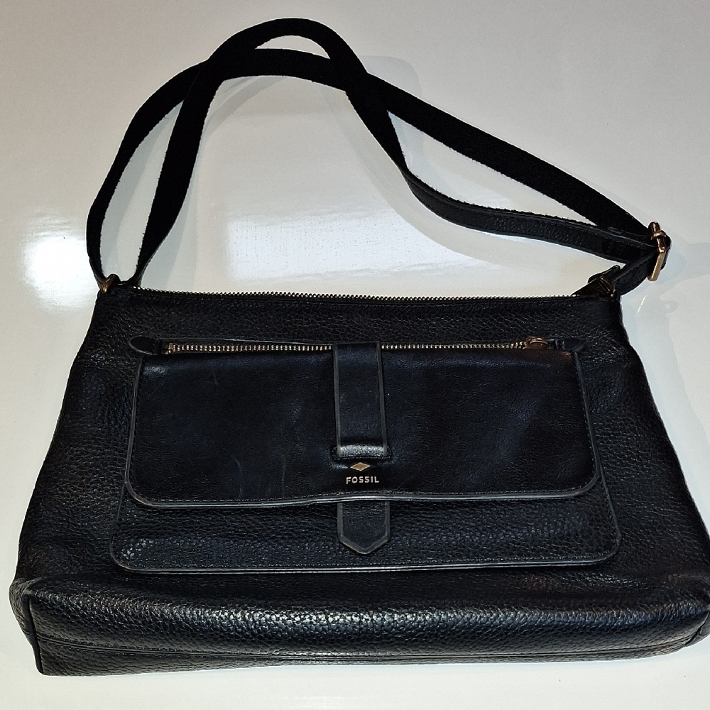 Fossil Black Leather Crossbody Bag